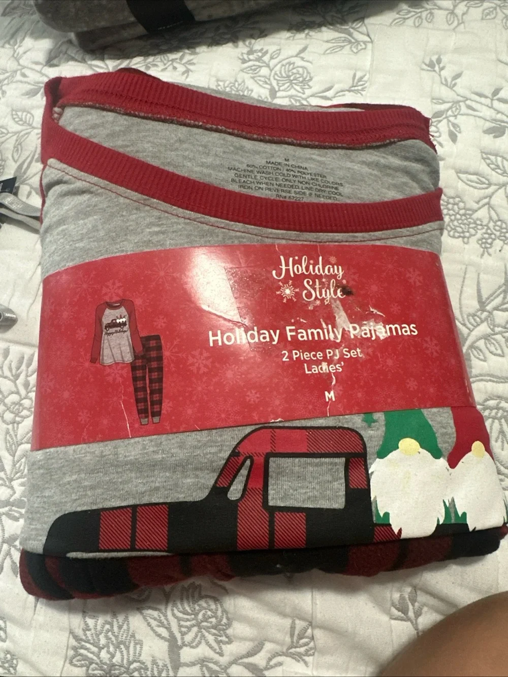 Ladies' Gray and Red Holiday Family Pajamas - 2 Piece PJ Set